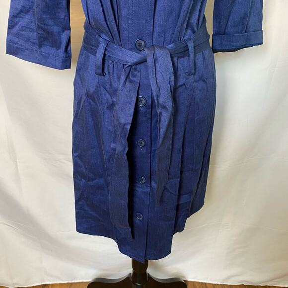 Trina Turk Blue Linen Blend Button Front Belted Tie Waist Mini Dress Womens - Picture 3 of 11